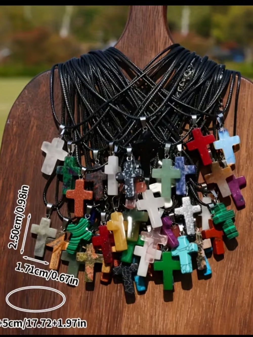 One Assorted Natural Stone Cross Necklace - Multi Color - Picture 4 of 4